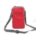 Red canvas phone cross-body bag detail, adjustable grey shoulder strap, zipper closure. - 6.0 Inch (9x16.5x3cm) / Red