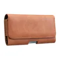 Funda de teléfono horizontal de cuero PU marrón, vista detallada con clip para cinturón. - 7.0 Pulgadas Universal / Marrón
