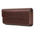 Brown PU leather phone holster detail, horizontal flip cover pouch with fine stitching texture. - Universal 6.1 Inch (16cmx2cmx7.5cm) / Brown