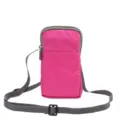 Pink vertical canvas mobile phone crossbody bag with adjustable grey strap and zipper. - 6.0 Inch (9x16.5x3cm) / Rose Red