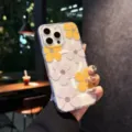 Transparent magnetic phone case with cute yellow and pink floral rhinestone design for iPhone. - Yellow / iPhone17