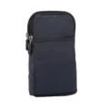 Universal canvas phone waist bag in dark blue with dual zippers for daily outdoor use. - Navy Blue