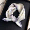 Elegant purple silk small square scarf for women, featuring floral botanical print, fashion neckerchief. - Flowing Floral Shadow