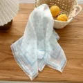 Retro blue floral lace triangle headscarf, elegant seaside wrap bandanna for women. - M Letter Grid Blue and White