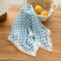 Retro blue Triomphe pattern triangular headscarf with delicate white lace trim for women. - X Letter Blue and White