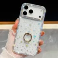 Προστατευτική θήκη iPhone με λαμπερά στρασάκια και βάση δαχτυλίδι, πολυτελή αστέρια. - iPhone17 / Αστέρι Διαφανές Με Στήριγμα Δακτυλίου