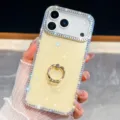 Θήκη iPhone με στρασ και δαχτυλίδι στήριξης λαμπερή προστατευτική θήκη λεπτομέρεια - Γκλίτερ Ανοιχτό Κίτρινο Με Στήριγμα Δακτυλίου