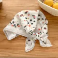 Retro floral lace triangle headscarf for women, elegant chiffon hair scarf for daily wear. - Splash Ink Rice White
