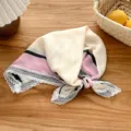 Women Triangle Scarf Pink Black Stripe Lace Trim Bandana Hair Cover Beach Head Scarf - Frame Stripe Pink and Beige