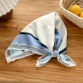 Retro blue stripe lace triangle headscarf for women spring fashion beach hair scarf. - Frame Stripe Blue and White