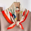 Women's silk feel square scarf fashionable geometric print neckerchief for spring and autumn - Large Square / Off-White Letter Z