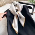 Silk scarf for women, beige ginkgo leaf print, 100% mulberry silk square neck accessory. - Falling Ginkgo Leaves