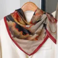 Chinese style gradient small square silk scarf for women, elegant floral neck scarf for spring. - 14-Retro Lotus