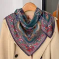 Vintage paisley silk square scarf for women, elegant green retro neckerchief, spring autumn. - Palace Red Paisley