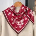Red silk square scarf with white polka dots and floral print, elegant women accessory for spring. - 7-Polka Dot Camellia - Red