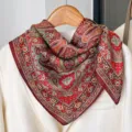 Vintage paisley print square scarf, elegant retro design, soft silk feel, perfect for women spring. - Babylon Red Paisley