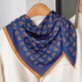 Vintage Blue Paisley Square Scarf Retro Silk Feel Neckerchief Variant 70cm Women Accessory - Navy Paisley
