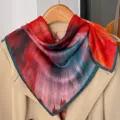 Gradient silk small square scarf, artistic brushstroke design, elegant spring neck accessory. - 10-Flourishing