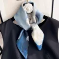 Blue silk square scarf for women, elegant floral neck scarf and stylish spring fashion shawl. - Seasonal Floral