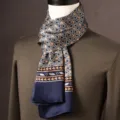 Luxury silk scarf for men, elegant geometric print long neckerchief for business and casual wear. - Ethnic Compass - Black