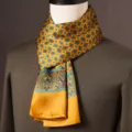 Luxury men's silk scarf with geometric and paisley pattern, elegant yellow long necktie. - Multi-Gemstone - Yellow