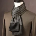 Bufanda de seda para hombre lujo negocios largo pañuelo negro patrón geométrico regalo - Cuadros Rayados - Café