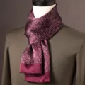 Men's luxury mulberry silk scarf with elegant burgundy leaf print, versatile long necktie. - Blooming Flowers - Wine Red