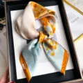 Luxury silk square scarf with golden oil painting art print for women spring summer neck wear - Golden Autumn