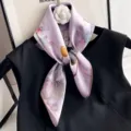 Light purple lotus silk square scarf for women, elegant spring autumn thin neckerchief gift. - Pink Purple