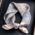 Silk square scarf for women and men, classic paisley pattern neckerchief versatile neck scarf. - Beige Peacock Paisley