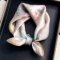 Elegant light purple lotus print pure silk small square scarf for women, classic spring neckerchief. - Pink Apricot