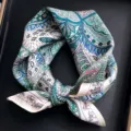 Silk scarf for women stylish paisley neckerchief vintage printed square scarf luxury style - Green Peacock Paisley