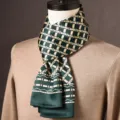 Men Luxury Green Silk Scarf Business Casual Long Plaid Neck Scarf for Autumn Winter - Rising Higher - Green