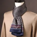 Men's silk scarf luxury geometric print fashion business long neckerchief spring autumn - Four-Leaf Medal - Blue