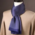Classic blue polka dot silk scarf for men, elegant long necktie for business wear gift. - Simple Polka Dot - Blue