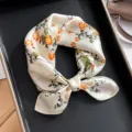 Chic mulberry silk square scarf with vibrant orange floral print for versatile womens daily wear. - Small Rose Flowers
