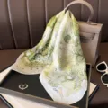 Green forest deer print silk small square scarf, elegant neckerchief for women spring. - Green Forest