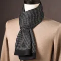 Men's silk scarf black white polka dot long neckerchief elegant business gift for him - Simple Polka Dot - Black