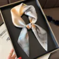 Silk Small Square Scarf, Elegant Abstract Print Silk Scarf for Women, Spring Autumn Fashion. - Autumn Lotus Pond