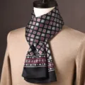 Men's Mulberry Silk Scarf Classic Geometric Plaid Design Long Business Neckwear Black Gift for Men - Agate Plaid - Black