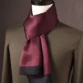 Men's luxury silk scarf, burgundy geometric dot pattern with black border, elegant winter neckwear. - Perfect Match - Wine Red