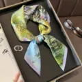 Women artistic print silk square scarf, elegant lightweight neckerchief for spring and autumn. - Purple Prairie