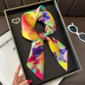 Colorful silk square scarf with vibrant abstract watercolor print, elegant neck accessory. - Checkerboard Fruit