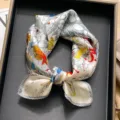 Luxury silk square scarf for women, elegant vintage art printed mulberry silk neckerchief accessory. - Beige Pegasus Map