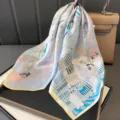 Luxury silk square scarf for women, elegant retro architectural print neckerchief. - Racing Castle Park