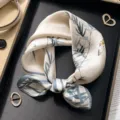 Elegant mulberry silk small square scarf with vintage bamboo and butterfly print for women stylish. - Bamboo Butterfly