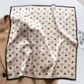 Silk square scarf in beige with black camellia floral pattern and chic black border. - Beige Black Edge Camellia