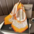 Orange silk scarf for women luxury style square neckerchief spring autumn fashion accessory - Feather Dream