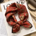 Red silk square scarf with vintage paisley pattern, elegant mulberry silk neckerchief. - Red Vine Fortune