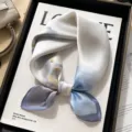 Elegant silk square scarf with blue and white gradient floral pattern, luxurious fashion accessory. - Blue Lotus Fortune